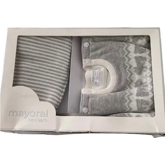NWT Mayoral Newborn Gray/White 2 Piece Fair Isle Pants Sweater 4-6 Months